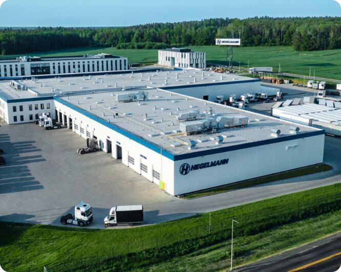 Hegelmann Hub in Żarska Wieś near Zgorzelec – view of the HT Trucks & Parts workshop, paint shop and HHM office building with conference center.