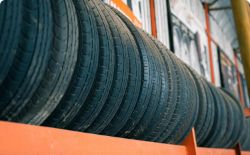 Warehouse with racks for tires
