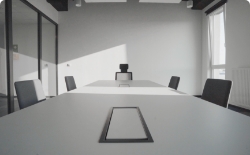 Conference room with a close-up of a large conference table