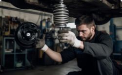 Mechanic doing replacement of shock absorbers and springs